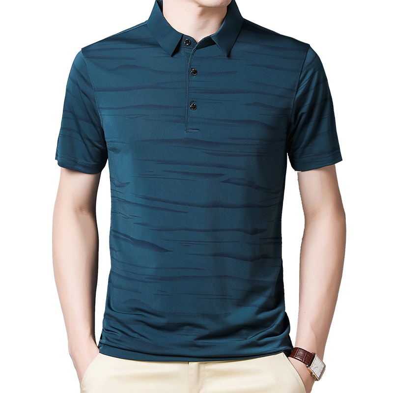 BROWON Fashion Striped Men Tshirt SummerThin Breathable Turn-down Collar Male Tees Short Sleeve Business Work Plus Size Tops