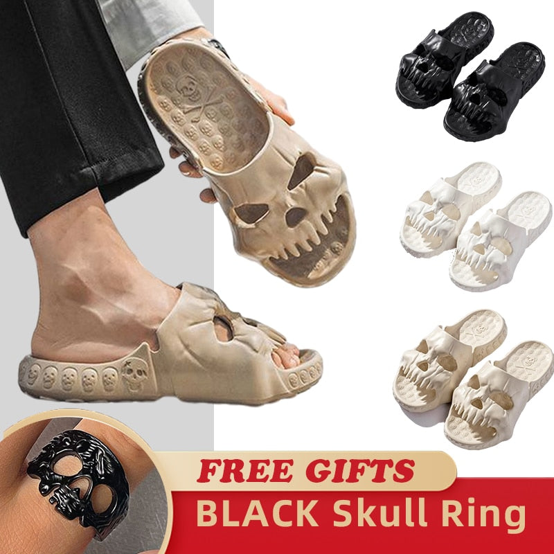 New Personalized Skull Design Men Slippers 2023 Summer Outdoor Fun Novelty Slide Thick Sole Platform Beach Non-slip Women Sandal