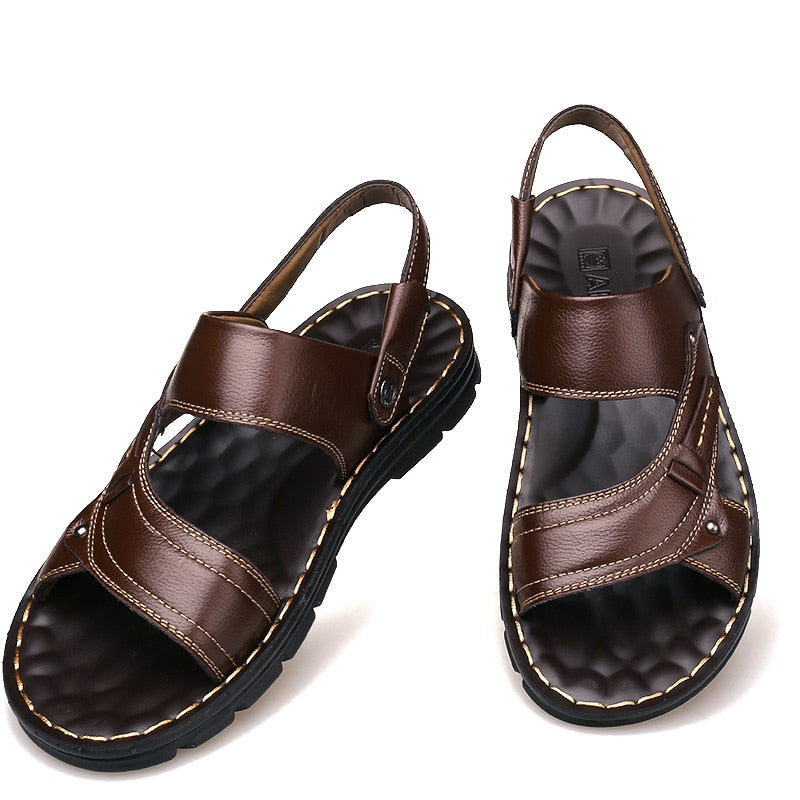 Men's Summer New Leather Sandals Men's Casual Beach Shoes Non-slip Slippers Two Sandals Men Sandals Leather Men Sandal Shoes