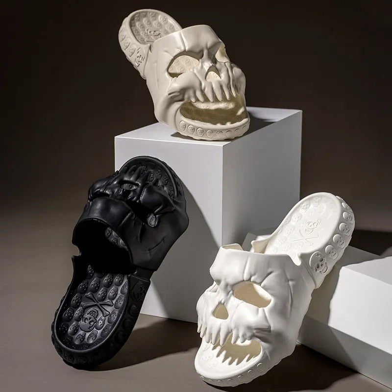 New Personalized Skull Design Men Slippers 2023 Summer Outdoor Fun Novelty Slide Thick Sole Platform Beach Non-slip Women Sandal