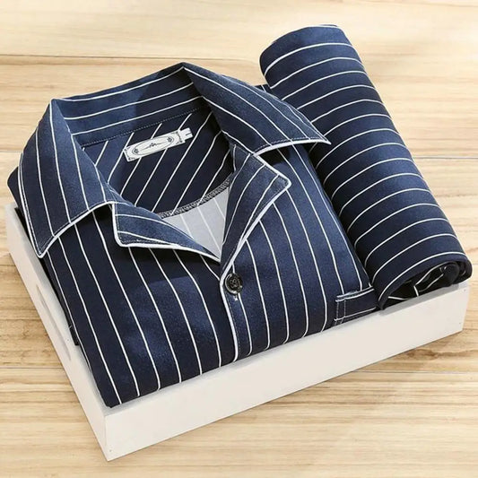 Comfy Milk Silk Loungewear Stylish Men's Fall Winter Pajama Set Striped Plaid Print Color Matching Lapel Single-breasted Long