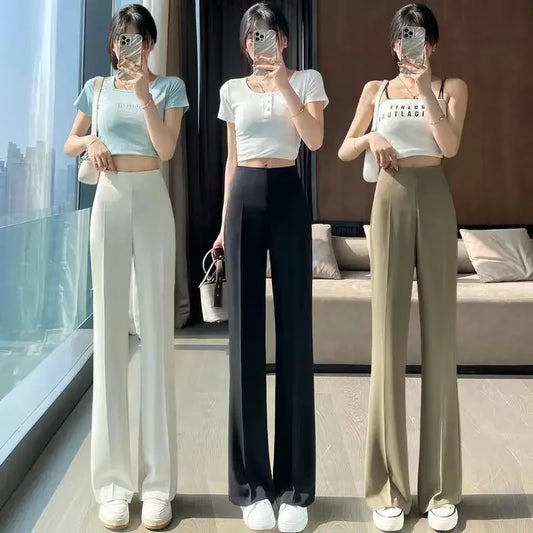 Black Straight Leg Tailoring White Office Female Pants High Waist Khaki Work Trousers for Women Clothes Summer Slacks Classic G