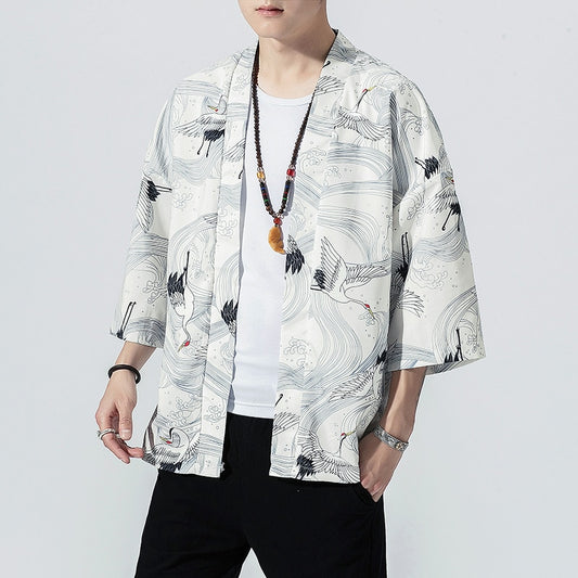 2023 Original Men Japan Style Kimono Cardigan Shirt Coat Traditional Loose Printing Fashion Casual Thin Jacket Summer Outerwear