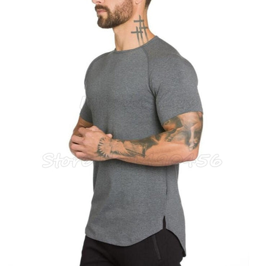 Brand gym clothing fitness t shirt men fashion extend hip hop summer short sleeve t-shirt cotton bodybuilding muscle guys tshirt